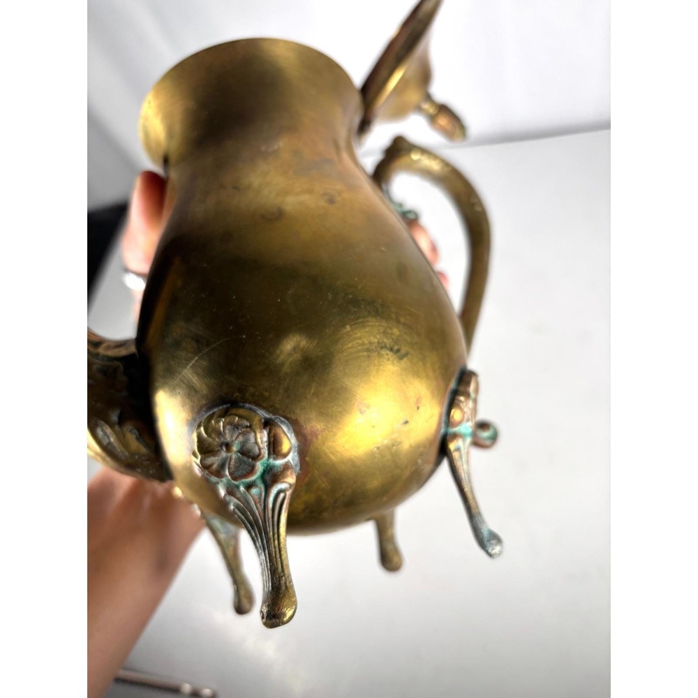Vintage Brass Coffee Pot Teapot Footed Ornate Hinged Lid Pitcher Decor - Picture 4 of 13